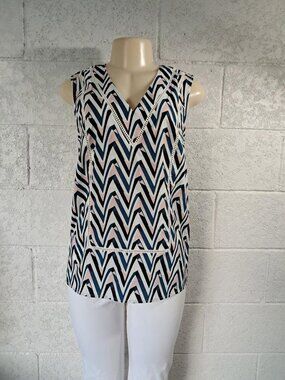 Halogen Geometric V-Neck Sleeveless Blouse XS